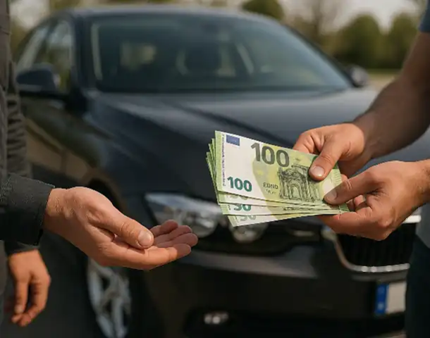 Ein erfolgreicher Barkauf beim Autoankauf in Iserlohn, bei dem der Verkäufer direkt vor Ort bezahlt wird.